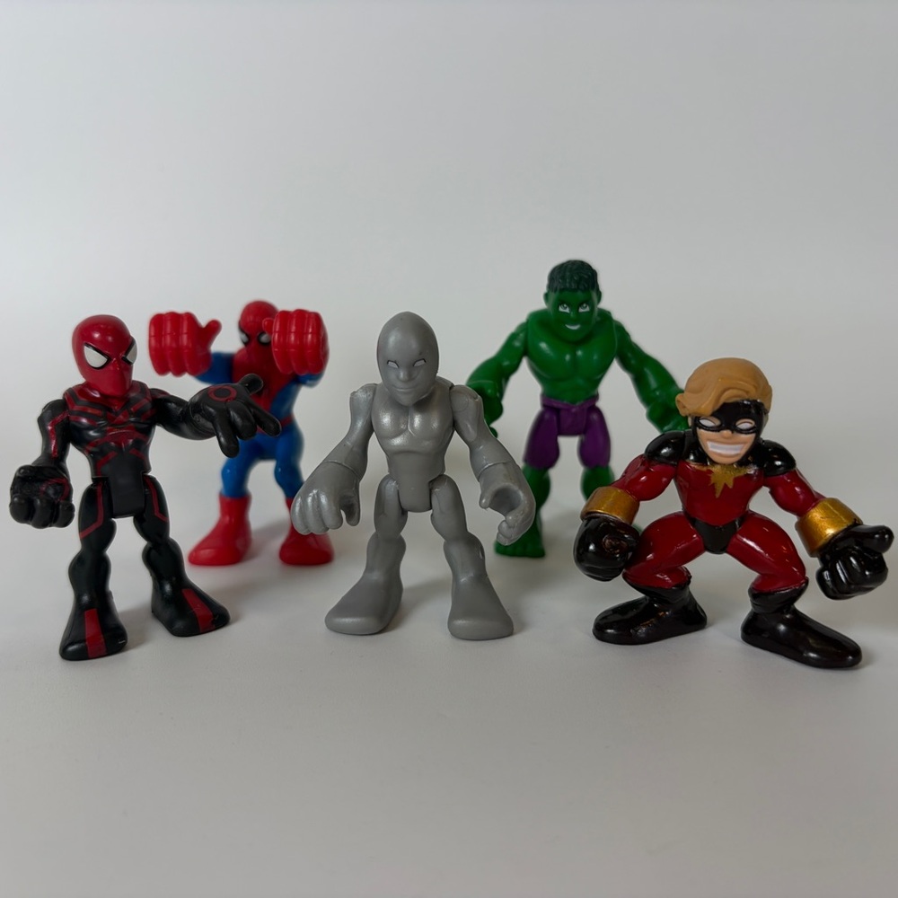 Playskool Marvel Super Hero‎ Squad Lot 5 Figures Hulk Spider Man Captain Silver